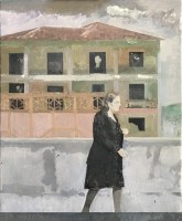 Edi Hila, The same street, 2020, farba akrylowa na płótnie, 49,5 × 59,5 cm.